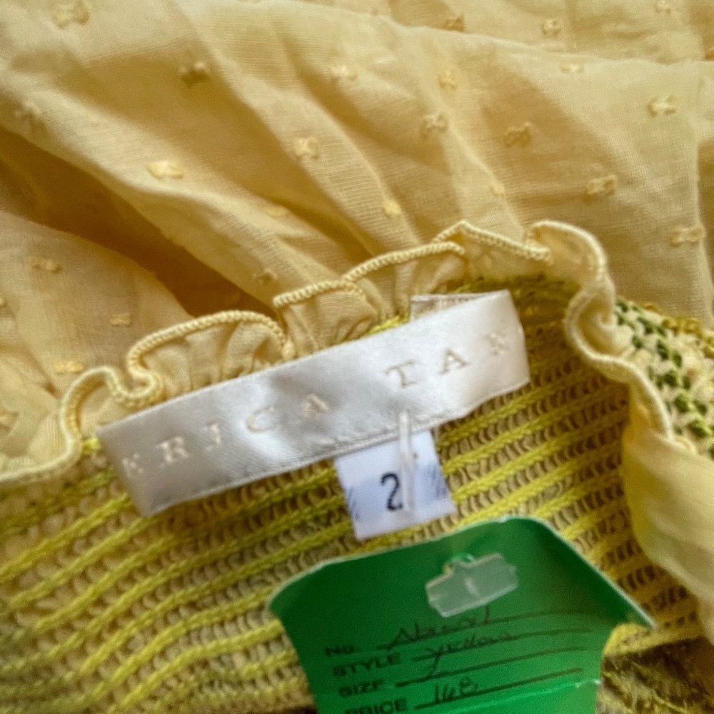 ERICA TANOV Abigail Butter Yellow Swiss Dot Smocked Voile Camisole Blouse 2 M - Picture 7 of 9